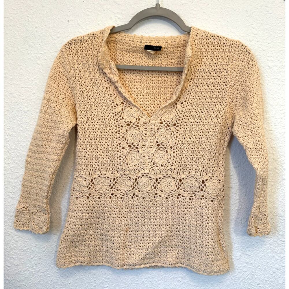 J. Crew Y2K Top Crochet Floral Cottage Fairy Boho Coastal Cowgirl Festival
